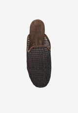 Monili-Embellished Raffia Slippers