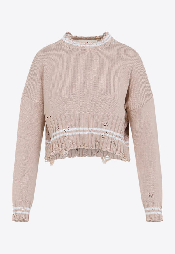Distressed Cropped Knitted Sweater