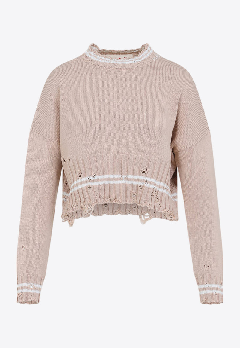 Distressed Cropped Knitted Sweater