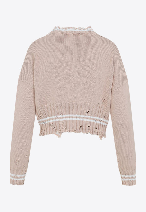 Distressed Cropped Knitted Sweater