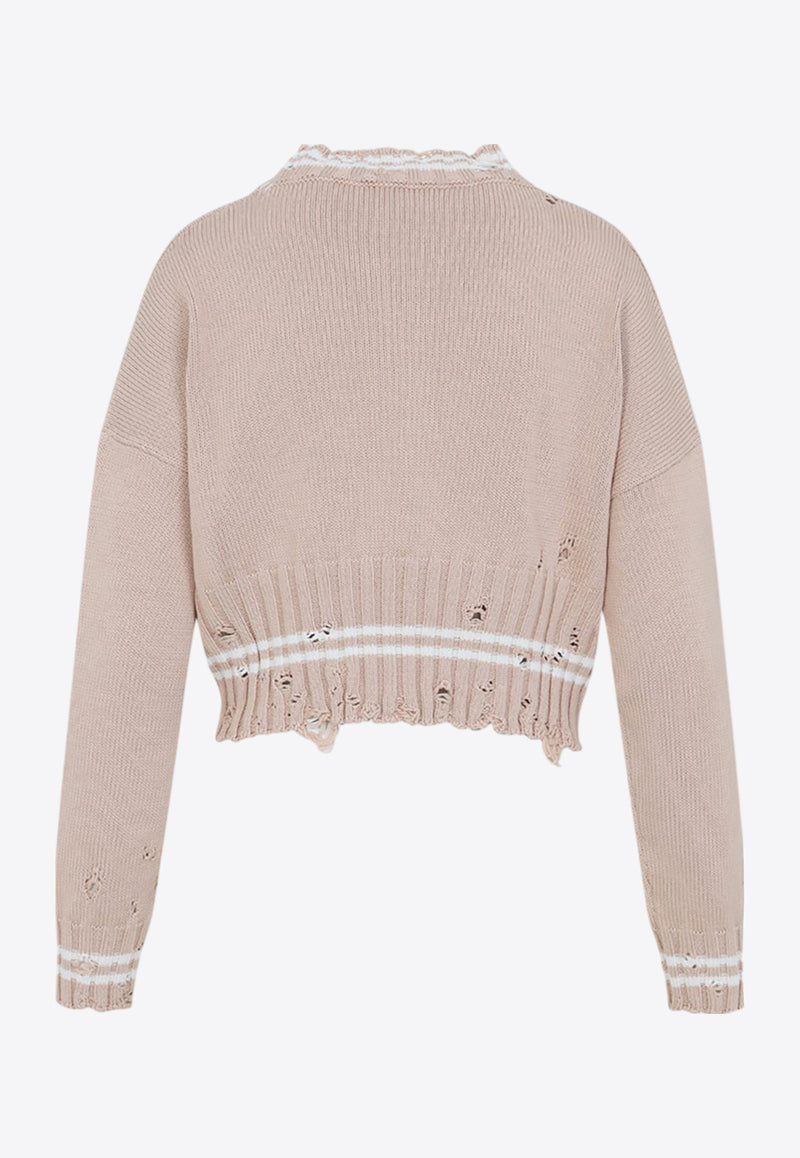 Distressed Cropped Knitted Sweater