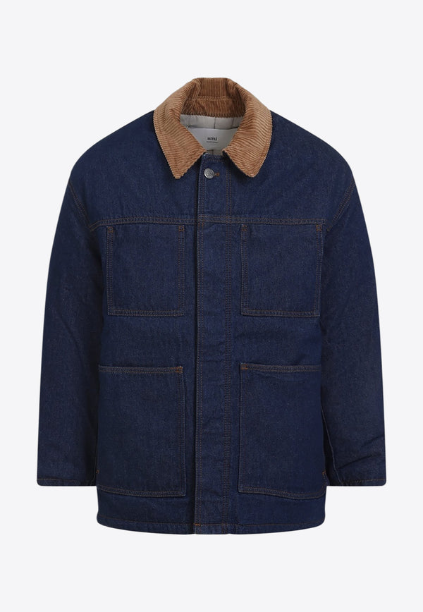 Corduroy-Collar Padded Worker Jacket