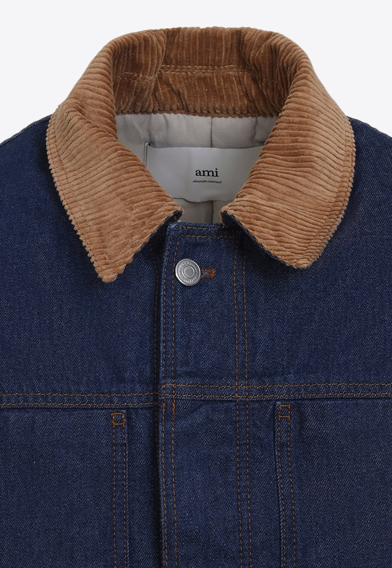 Corduroy-Collar Padded Worker Jacket