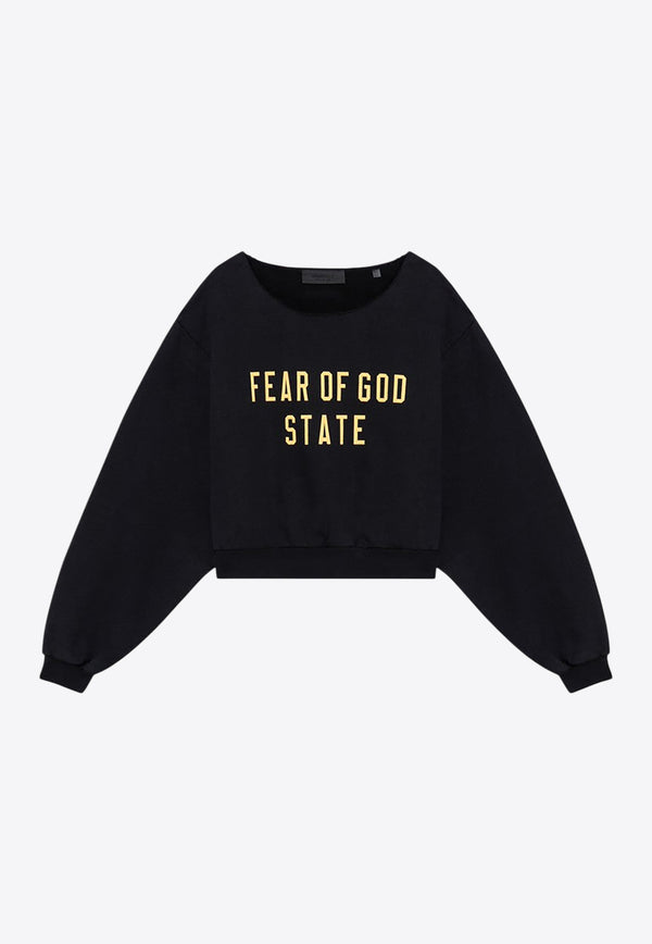 Fear Of God Essentials Logo Print Cropped Sweatshirt Black 192BT245620FW/P_FEARE-BLK