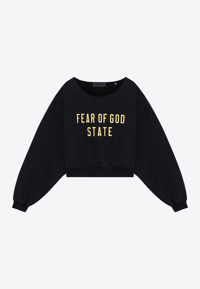 Fear Of God Essentials Logo Print Cropped Sweatshirt Black 192BT245620FW/P_FEARE-BLK