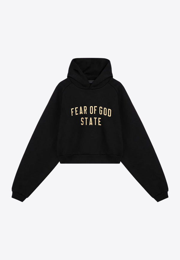 Fear Of God Essentials Logo Print Cropped Hooded Sweatshirt Black 192BT247350FW/P_FEARE-BLK