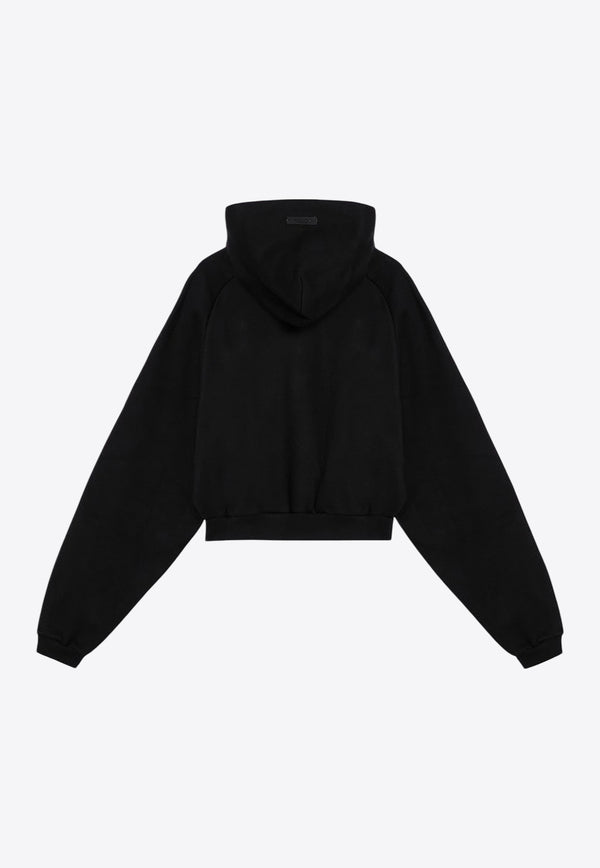 Fear Of God Essentials Logo Print Cropped Hooded Sweatshirt Black 192BT247350FW/P_FEARE-BLK