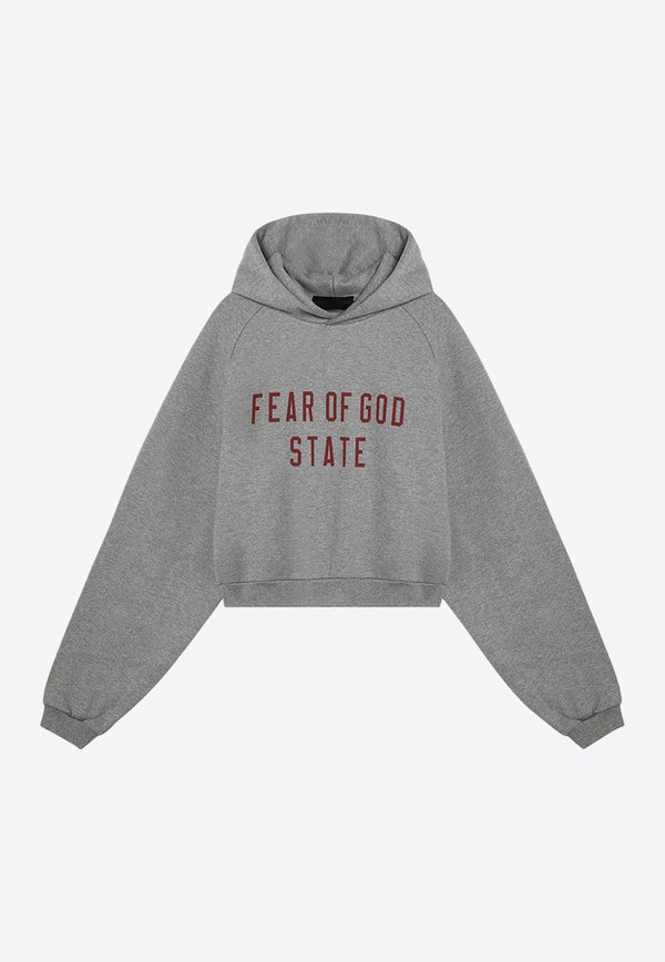 Fear Of God Essentials Logo Print Cropped Hooded Sweatshirt Gray 192BT247351FW/P_FEARE-DH