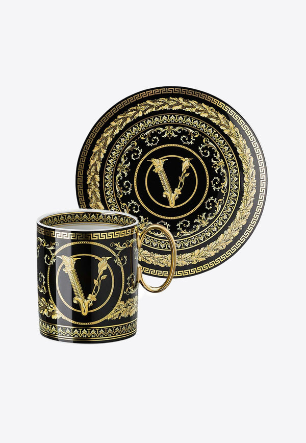 Versace Home Collection Virtus Gala Mug and Plate Set Black 19335-403729-15505+19335-403729-10217