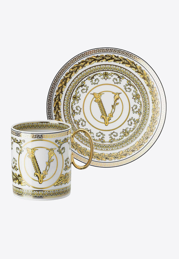 Versace Home Collection Virtus Gala Mug and Plate Set White 19335-403730-15505+19335-403730-10217