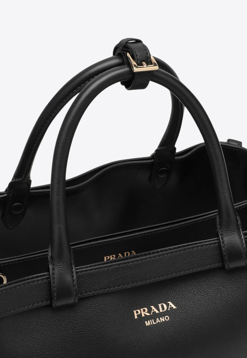 Prada Medium Logo Stamp Leather Top Handle Bag Black 1BA417OOO2CYS/O_PRADA-F0002