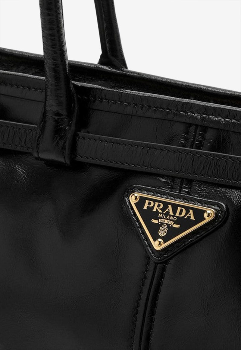 Prada Medium Leather Top Handle Bag Black 1BA426MOO2CYR/Q_PRADA-F0002