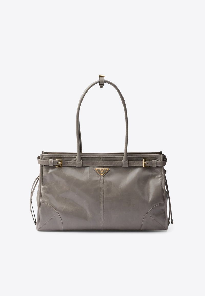 Prada Large Leather Shoulder Bag Gray 1BA433MOO2CYR/Q_PRADA-F03SF