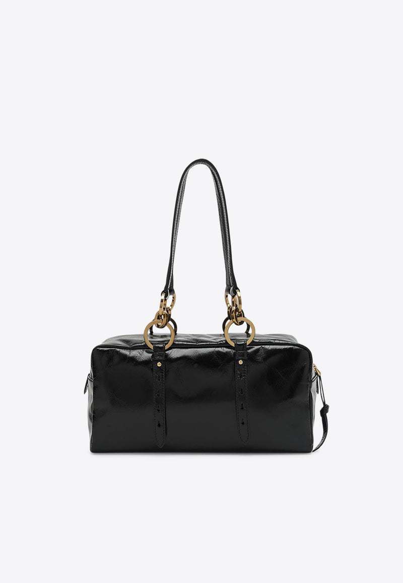 Prada Medium Dangle Vintage Leather Shoulder Bags Black 1BB138OOO2CYR/Q_PRADA-F0002