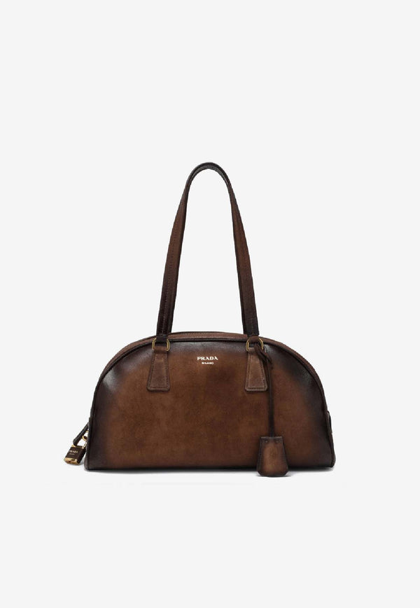 Prada Medium Bowling Bag in Vintage Leather Brown 1BB145OOO2HMY/R_PRADA-F0324