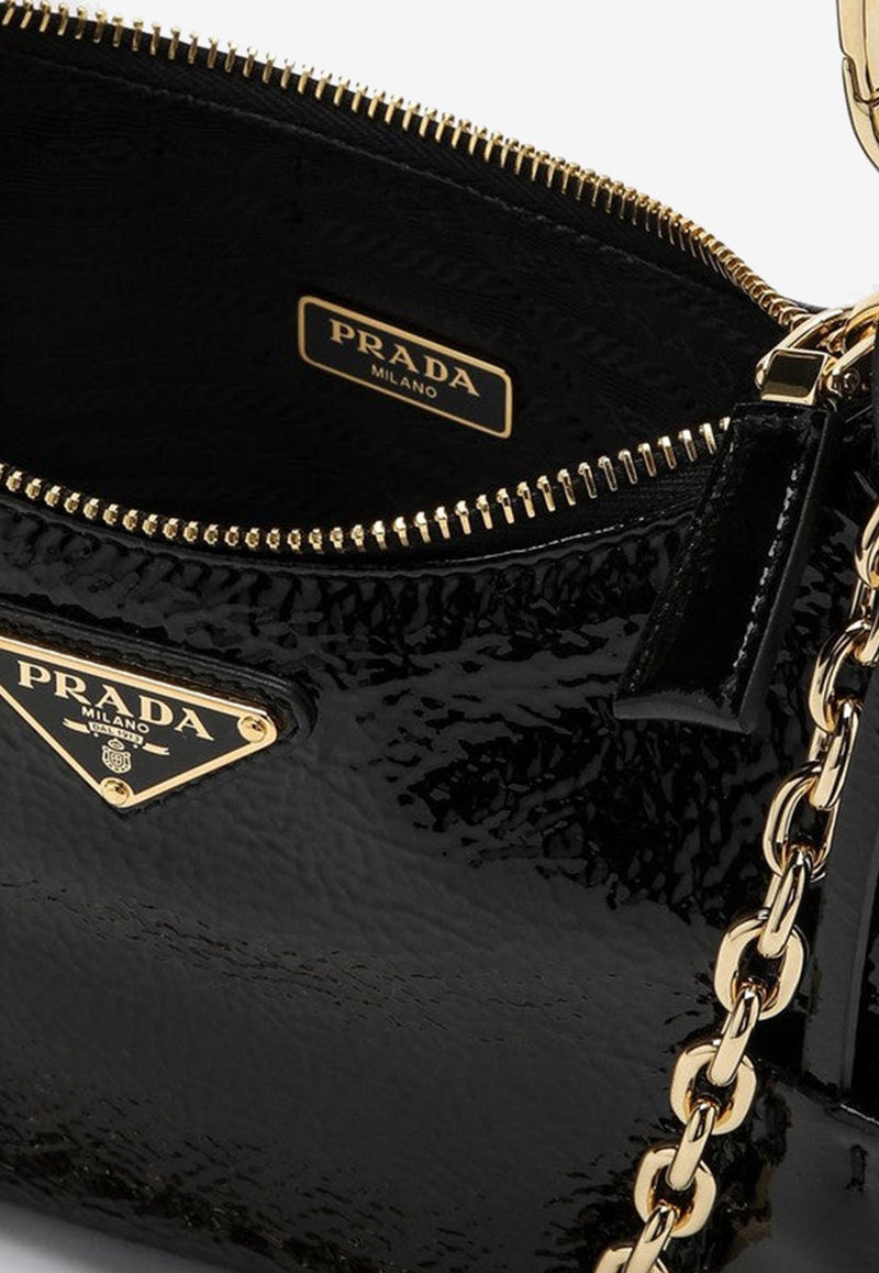 Prada Mini Re-Edition 2005 Patent Leather Shoulder Bag Black 1BC204QOM2DNT/Q_PRADA-F0002