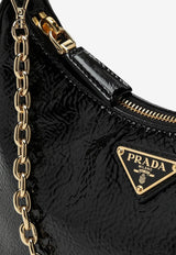 Prada Mini Re-Edition 2005 Patent Leather Shoulder Bag Black 1BC204QOM2DNT/Q_PRADA-F0002