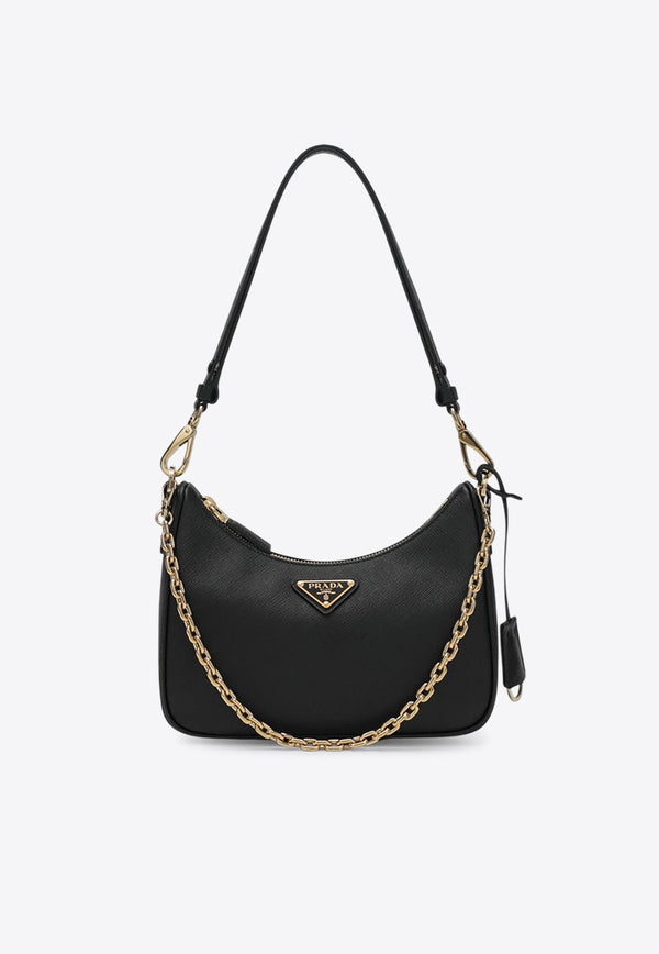 Prada Mini Re-Edition Shoulder Bag in Saffiano Leather Black 1BC204QOMNZV/R_PRADA-F0632