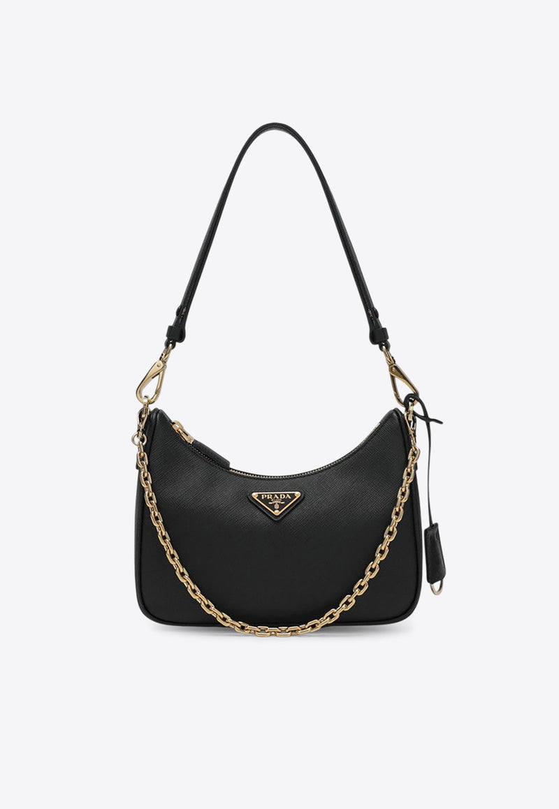 Prada Mini Re-Edition Shoulder Bag in Saffiano Leather Black 1BC204QOMNZV/R_PRADA-F0632