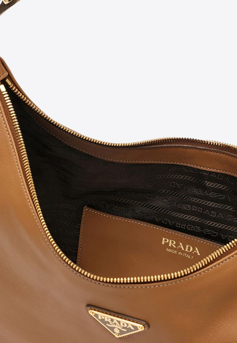 Prada Large Arqué Leather Hobo Bag Caramel 1BC212OVO2CYS/P_PRADA-F03BH