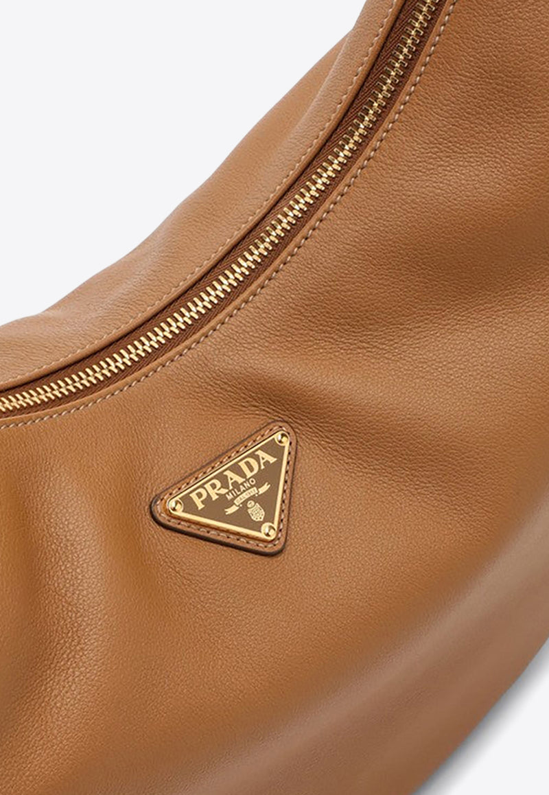 Prada Large Arqué Leather Hobo Bag Caramel 1BC212OVO2CYS/P_PRADA-F03BH