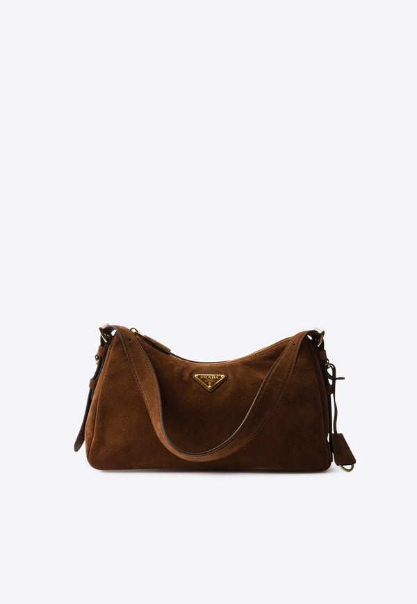 Prada Medium Aimée Suede Shoulder Bag  Cocoa 1BC229LVM2C4S/Q_PRADA-F0324