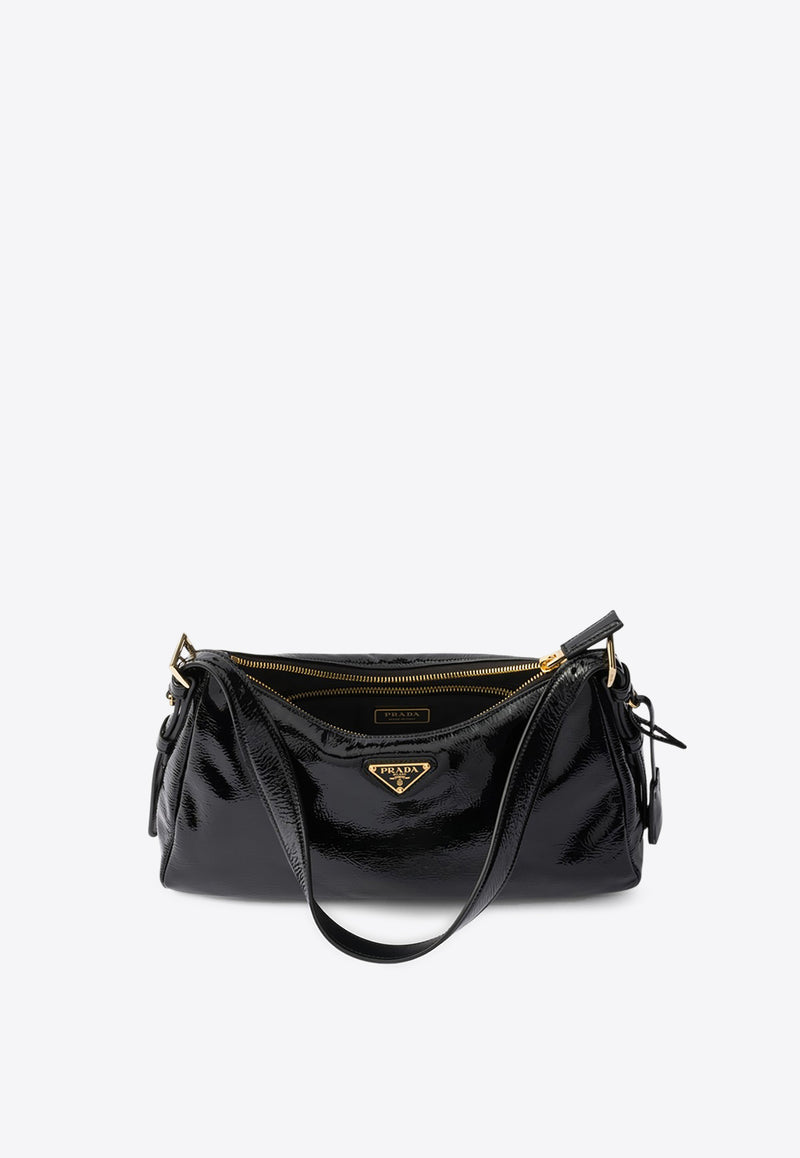 Prada Medium Aimée Naplak Leather Shoulder Bag  Black 1BC229LVM2DNT/Q_PRADA-F0002