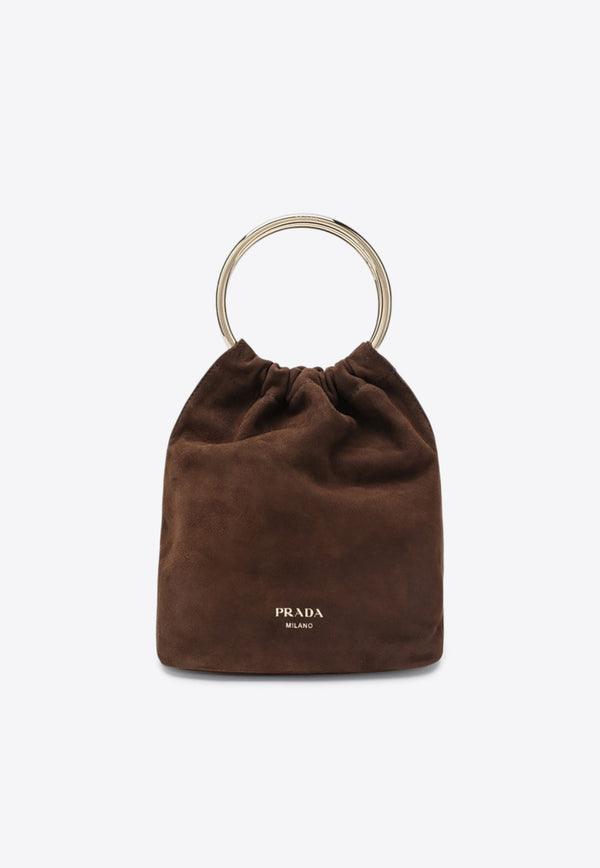 Prada Mini Suede Bucket Bag Brown 1BC267OOO008/R_PRADA-F0324