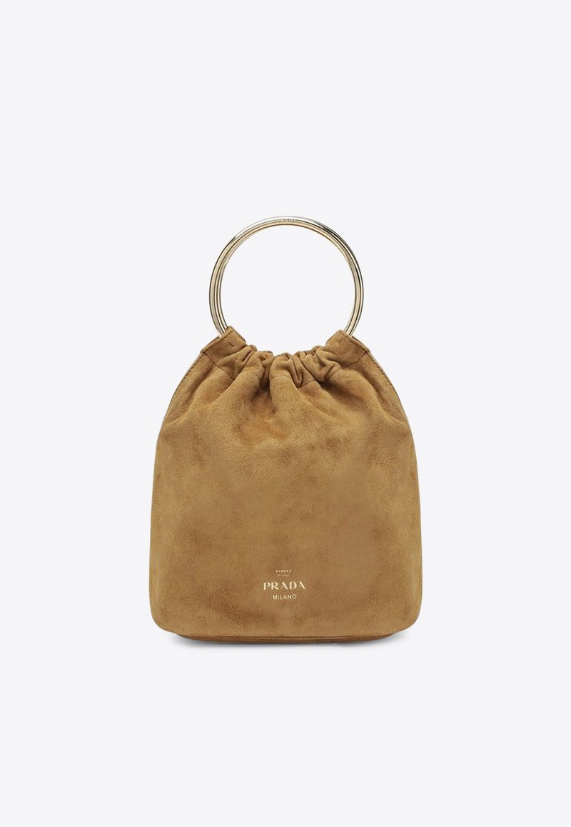 Prada Mini Suede Bucket Bag Brown 1BC267OOO008/R_PRADA-F0401