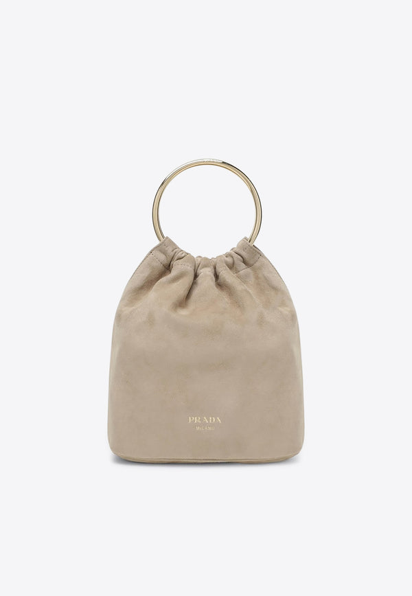 Prada Mini Suede Bucket Bag Beige 1BC267OOO008/R_PRADA-F0F24
