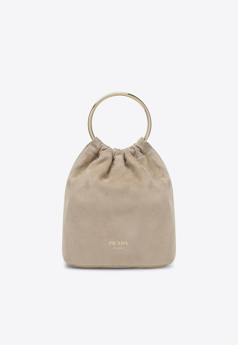 Prada Mini Suede Bucket Bag Beige 1BC267OOO008/R_PRADA-F0F24