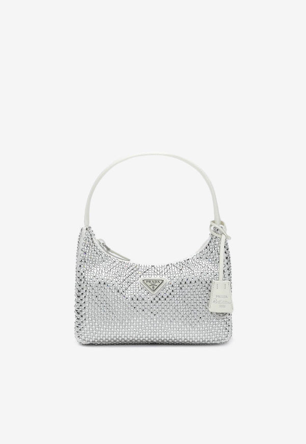 Prada Crystal Embellished Re-Edition Shoulder Bag White 1BC515OOO2AWL/Q_PRADA-F0009