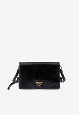 Prada Triangle Logo Distressed Leather Shoulder Bag Black 1BD082DVJ2CYR/Q_PRADA-F0002