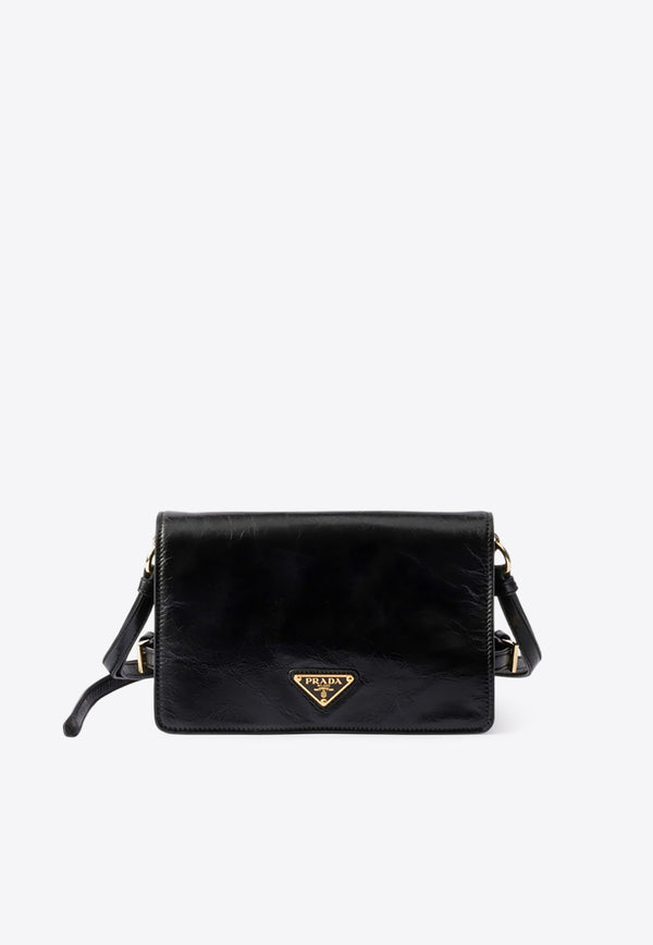 Prada Triangle Logo Distressed Leather Shoulder Bag Black 1BD082DVJ2CYR/Q_PRADA-F0002