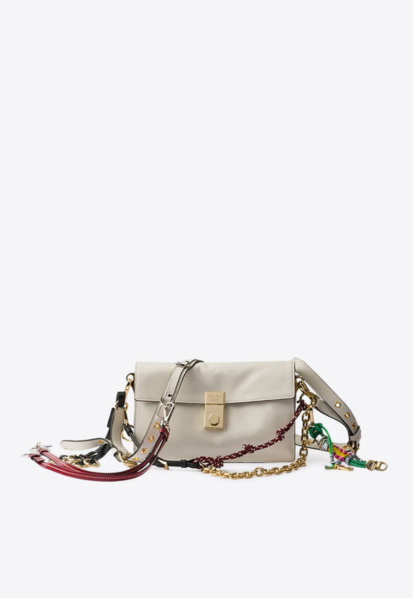 Prada Small Soft Sound Leather Charms Shoulder Bag  White 1BD379OO62C6A/Q_PRADA-F0PG7