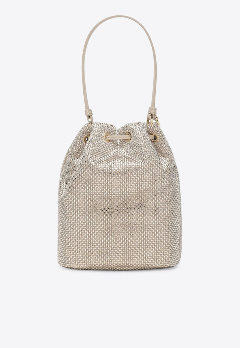 Prada Crystal Embellished Logo Bucket Bag Champagne 1BE067OOD2HNJ/R_PRADA-F0GCN