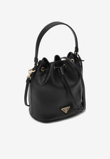 Prada Small Triangle Logo Leather Bucket Bag Black 1BE067WOH2CYS/P_PRADA-F0002