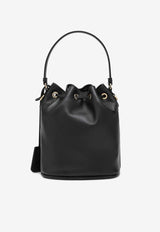 Prada Small Triangle Logo Leather Bucket Bag Black 1BE067WOH2CYS/P_PRADA-F0002