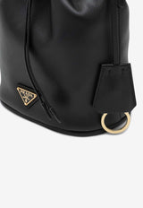 Prada Small Triangle Logo Leather Bucket Bag Black 1BE067WOH2CYS/P_PRADA-F0002