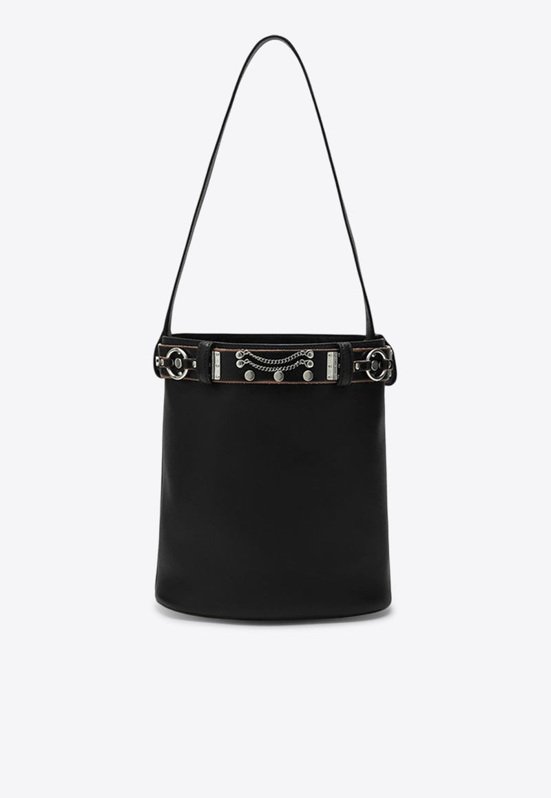 Prada Studded Belt Leather Bucket Bag Black 1BE085SBB2HIE/Q_PRADA-F0002