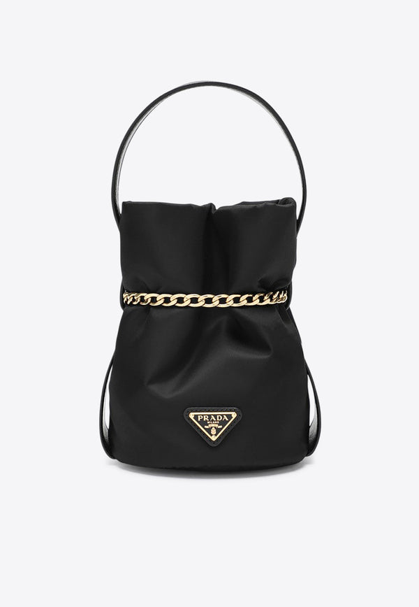 Prada Mini Petit Sac Bucket Bag in Re-Nylon and Nappa Leather Black 1BE088OOORUKW/R_PRADA-F0002