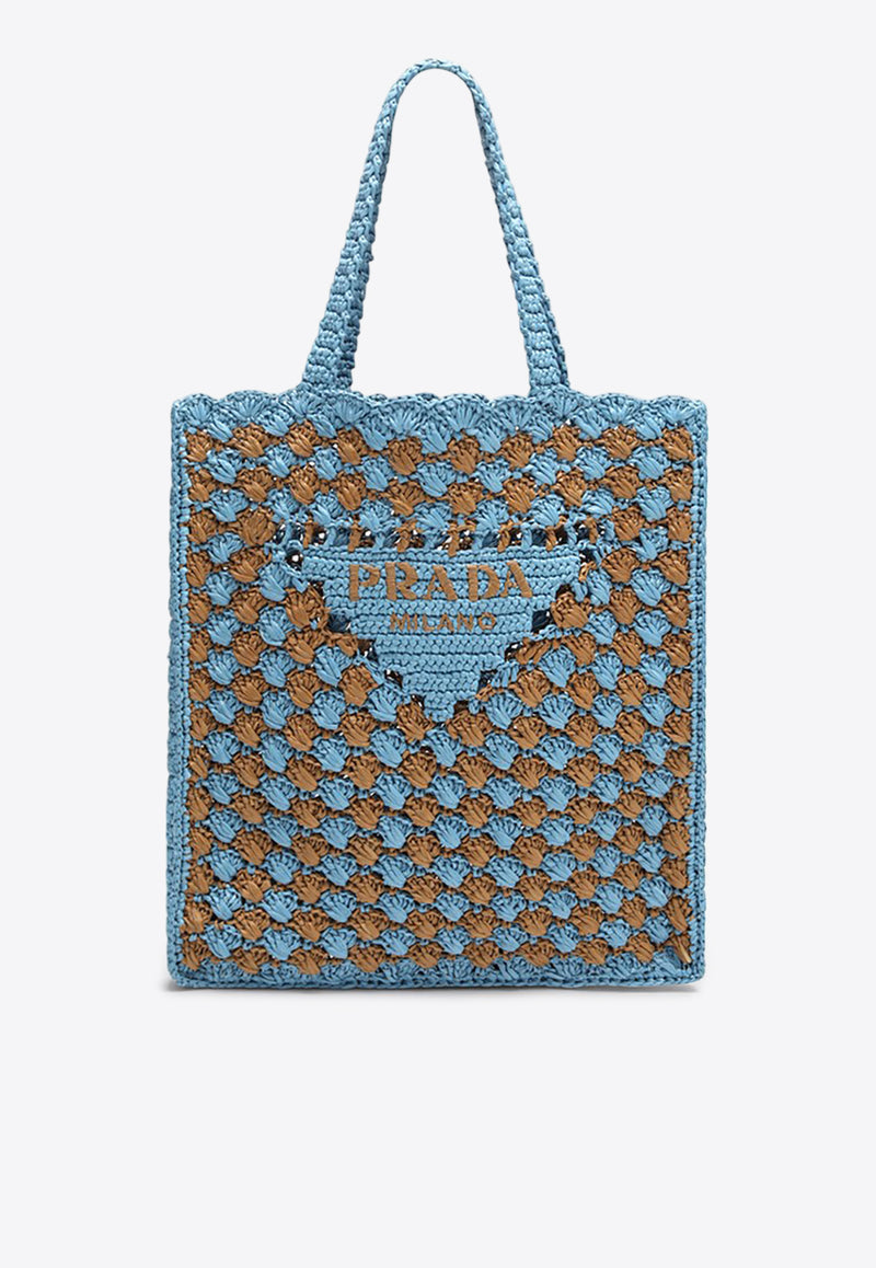 Prada Logo Crochet Knit Tote Bag Sky Blue 1BG393OOB2CQ2/Q_PRADA-F04F4