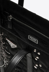 Prada Medium Re-Nylon Embellished Tote Bag Black 1BG459OO22CZM/O_PRADA-F0002