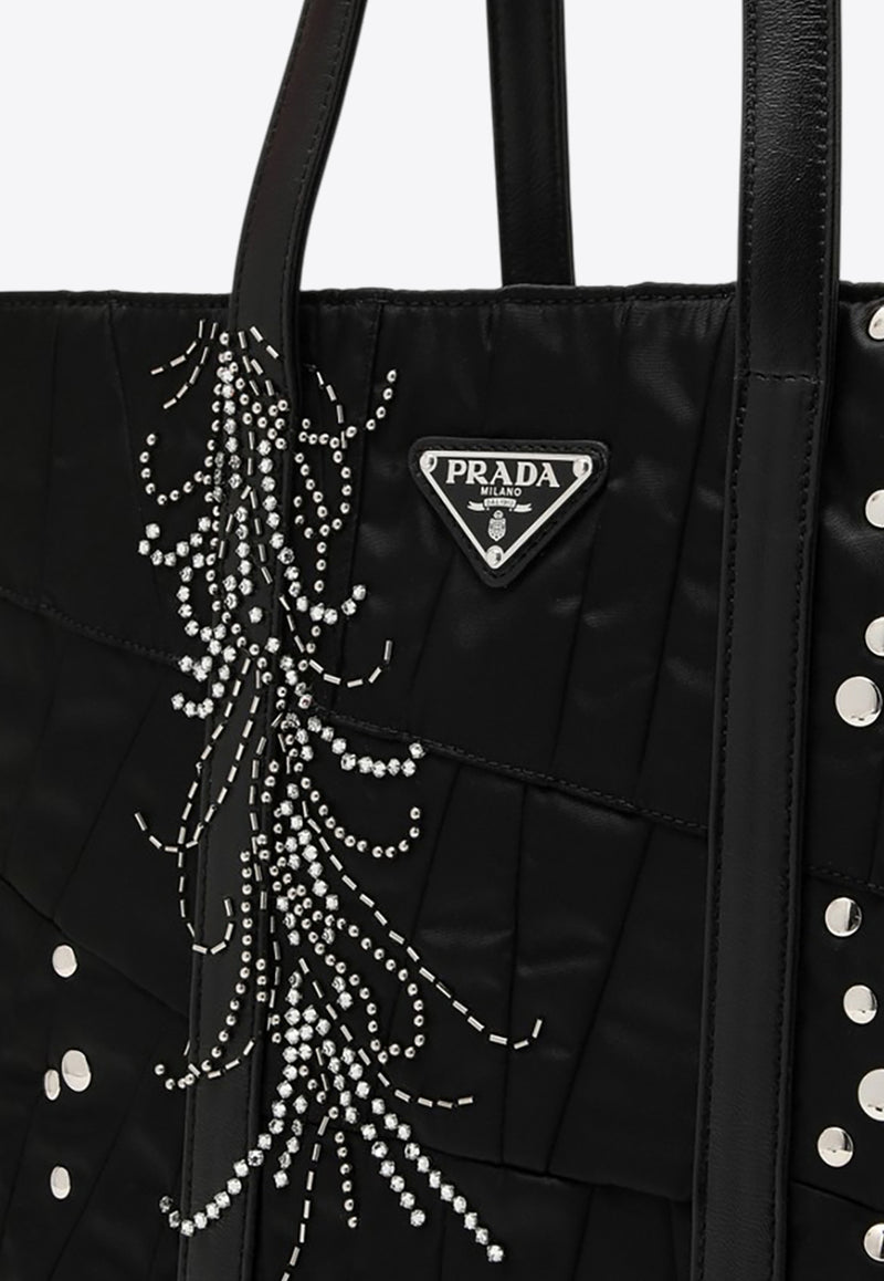 Prada Medium Re-Nylon Embellished Tote Bag Black 1BG459OO22CZM/O_PRADA-F0002