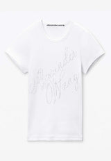 Alexander Wang Crystal Hotfix Logo T-shirt White 1CC3241920WHITE