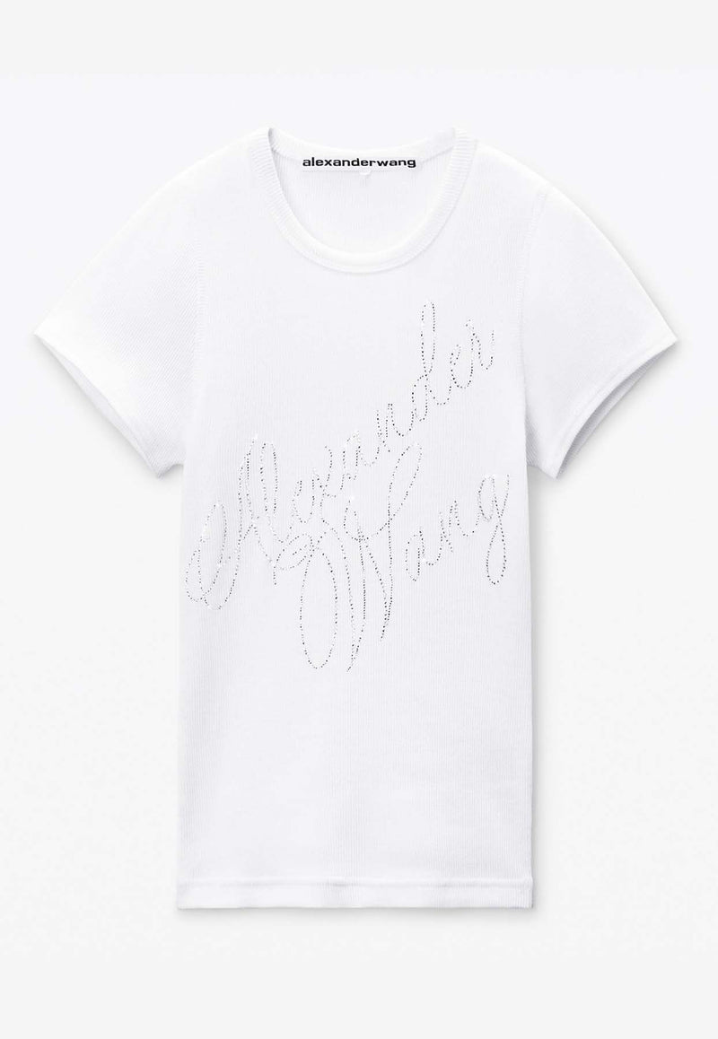 Alexander Wang Crystal Hotfix Logo T-shirt White 1CC3241920WHITE