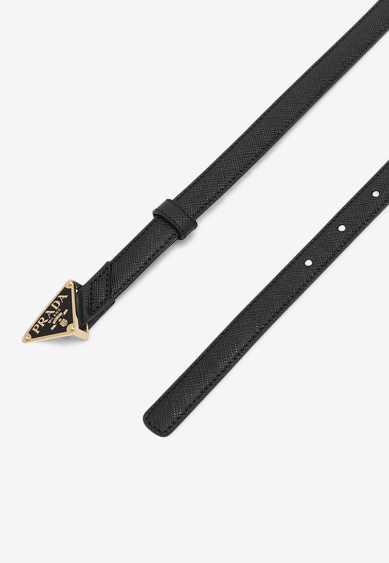 Prada Triangle Logo Saffiano Thin Leather Belt Black 1CC621053/P_PRADA-F0002