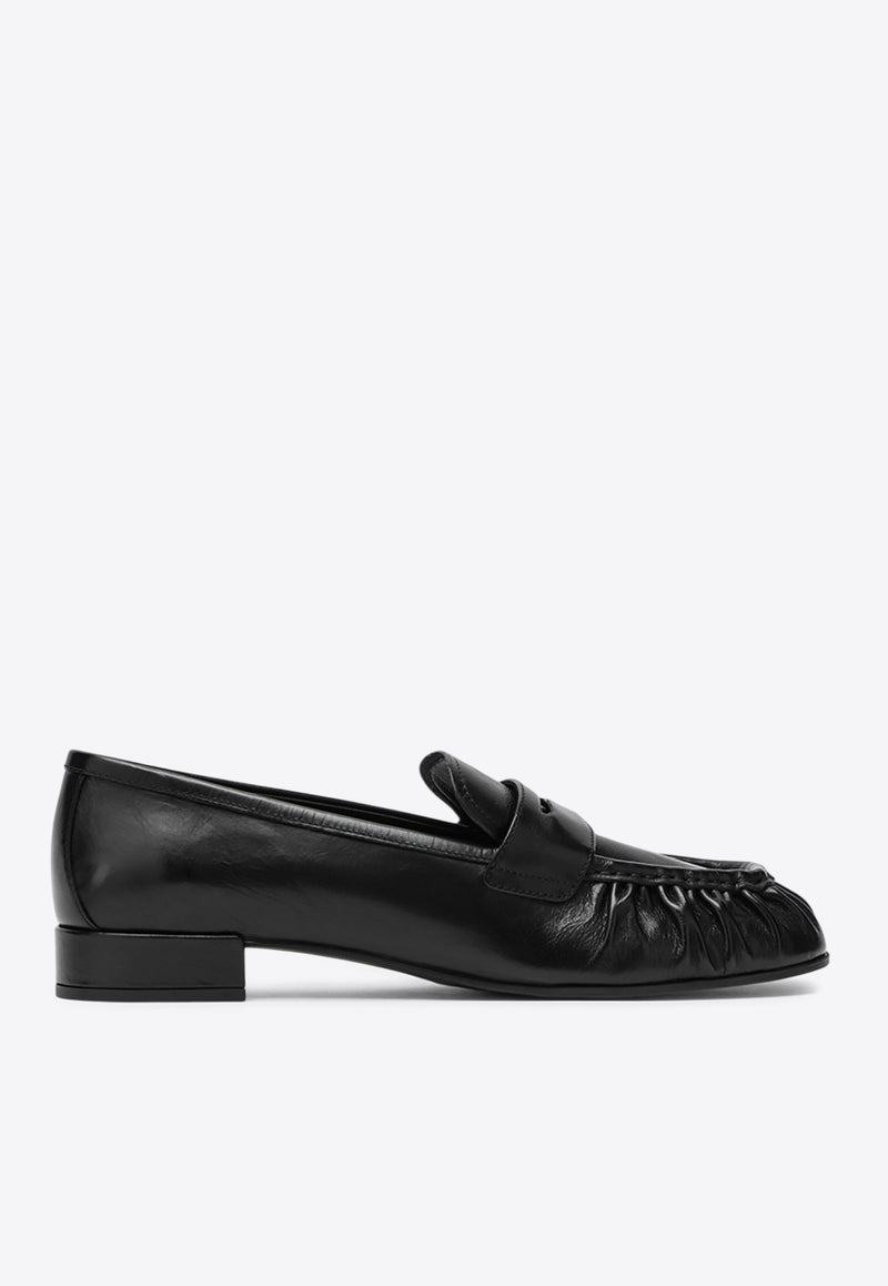 Prada Ruched Leather Penny Loafers Black 1D175O020007/R_PRADA-F0002