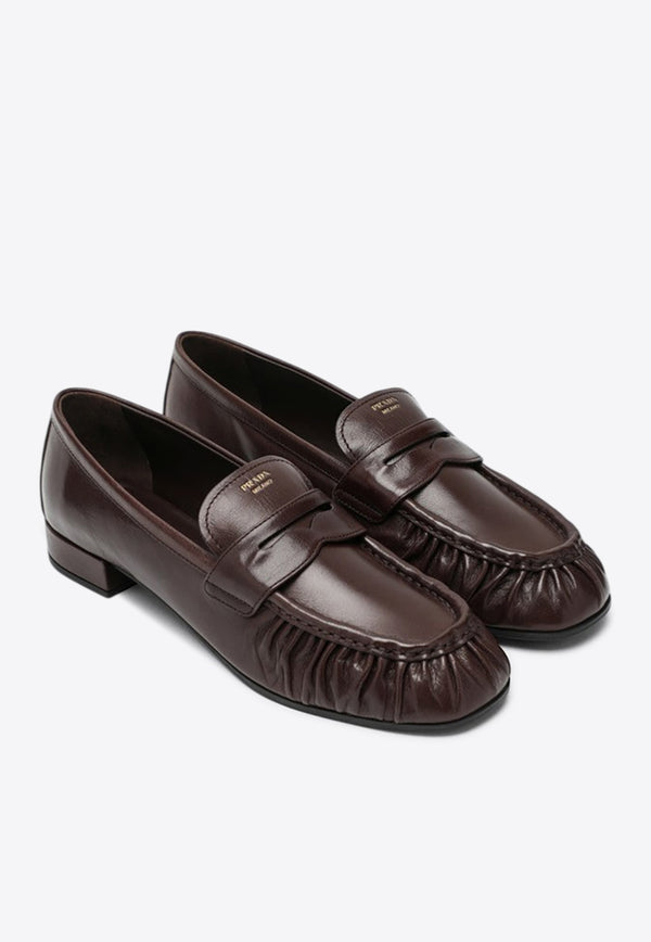 Prada Gathered Penny Loafers Dark Brown 1D175O020007/R_PRADA-F0003