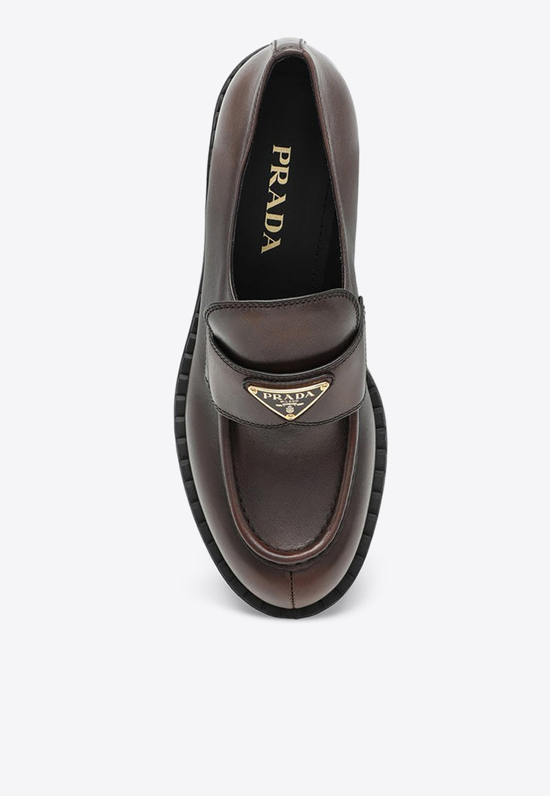 Prada Triangle Logo Brushed Leather Loafers Brown 1D246MG0503KY8/P_PRADA-F0003